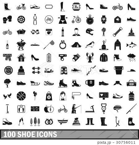 100 shoe icons set, simple style 30756011