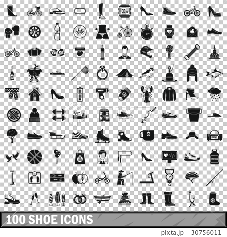 100 shoe icons set, simple style 30756011