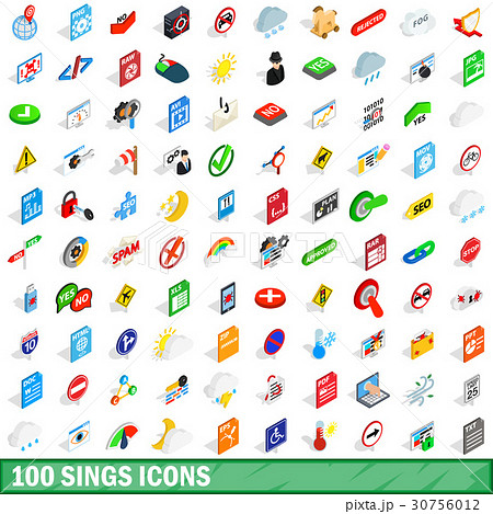 100 sings icons set, isometric 3d style 30756012