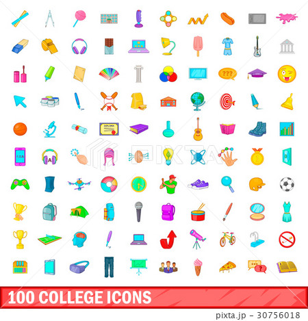 100 college icons set, cartoon style 30756018