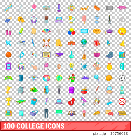 100 college icons set, cartoon style 100 college icons set, cartoon style 30756018