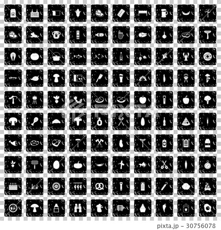 100 barbecue icons set, grunge style 30756078