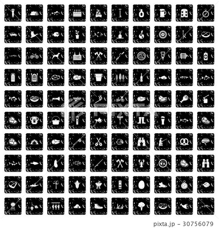 100 BBQ icons set, grunge style 30756079