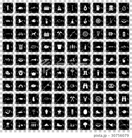 100 BBQ icons set, grunge style 100 BBQ icons set, grunge style 30756079