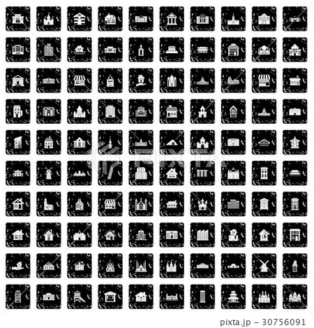 100 building icons set, grunge style 100 building icons set, grunge style 30756091