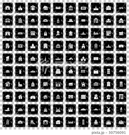 100 building icons set, grunge style 100 building icons set, grunge style 30756091