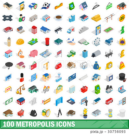 100 metropolis icons set, isometric 3d style 30756093