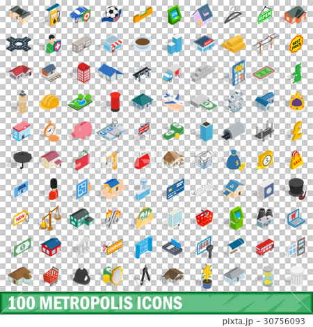 100 metropolis icons set, isometric 3d style 30756093