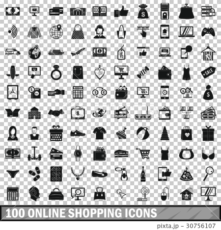 100 online shopping icons set, simple style 100 online shopping icons set, simple style 30756107