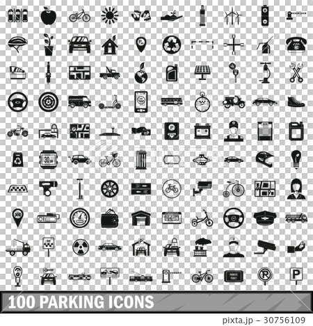 100 parking icons set, simple style 30756109