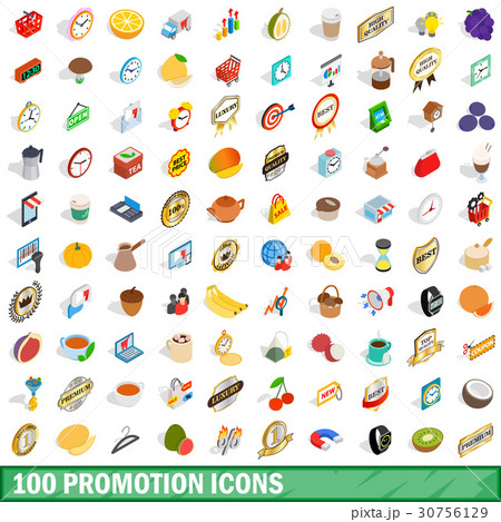 100 promotion icons set, isometric 3d style 30756129