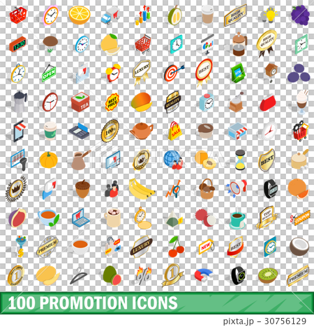 100 promotion icons set, isometric 3d style 30756129