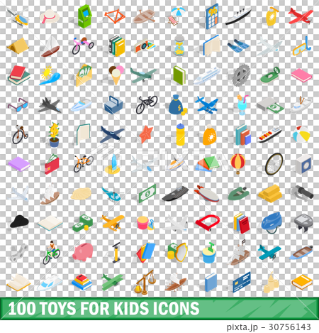 100 toys for kids icons set, isometric 3d style 30756143