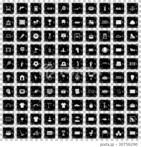 100 playground icons set, grunge style 30756290