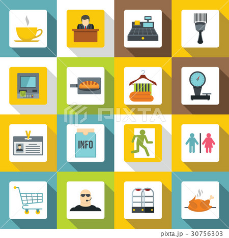 Supermarket navigation icons set, flat style 30756303