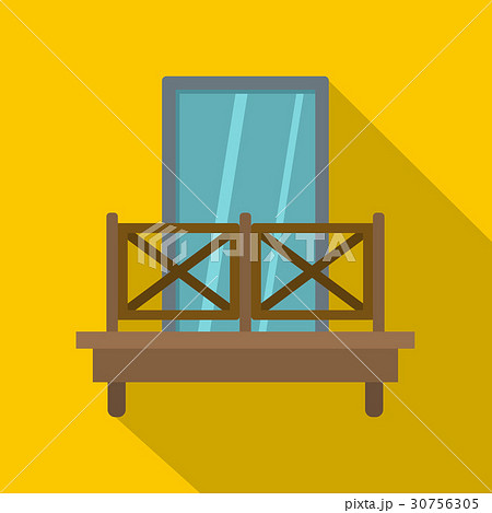 Balcony with wooden fence icon, flat style Balcony with wooden fence icon, flat style 30756305