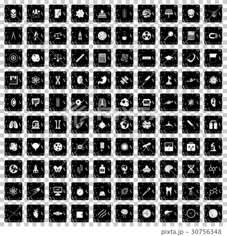 100 science icons set, grunge style 100 science icons set, grunge style 30756348