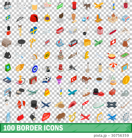 100 border icons set, isometric 3d style 30756359