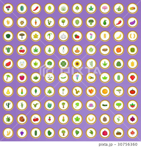 100 botany icons set in cartoon style 30756360