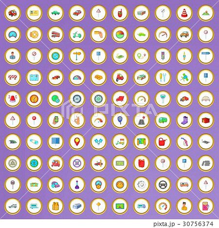 100 car icons set in cartoon style 100 car icons set in cartoon style 30756374