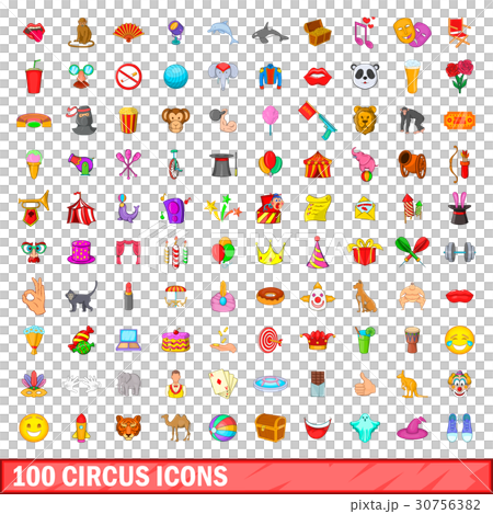 100 circus icons set, cartoon style 30756382