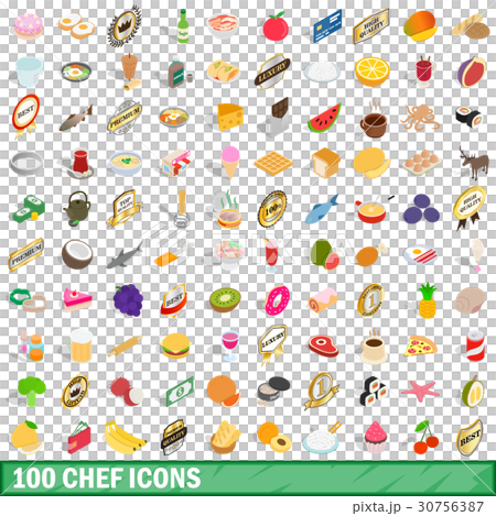 100 chef icons set, isometric 3d style 30756387