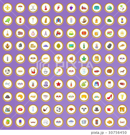 100 europe trip icons set in cartoon style 30756450