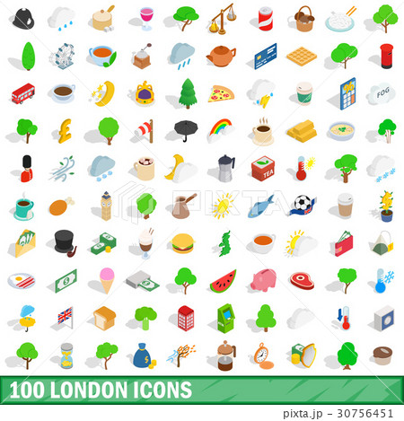 100 london icons set, isometric 3d style 30756451