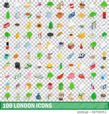 100 london icons set, isometric 3d style 30756451