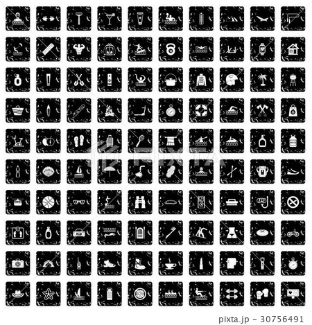 100 human health icons set, grunge style 30756491