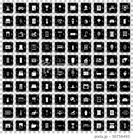 100 interior icons set, grunge style 30756493