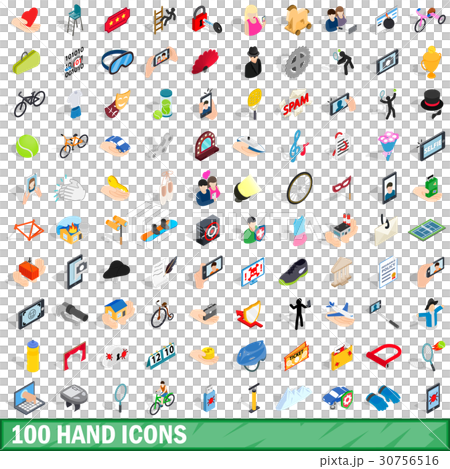 100 hand icons set, isometric 3d style 30756516