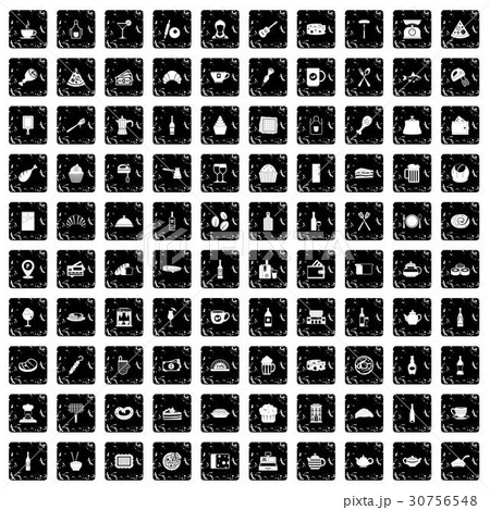 100 restaurant icons set, grunge style 30756548