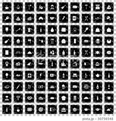 100 restaurant icons set, grunge style 30756548