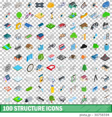 100 structure icons set, isometric 3d style - Stock Illustration ...