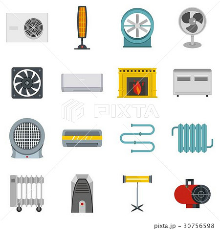 Heating cooling air icons set in flat style Heating cooling air icons set in flat style 30756598