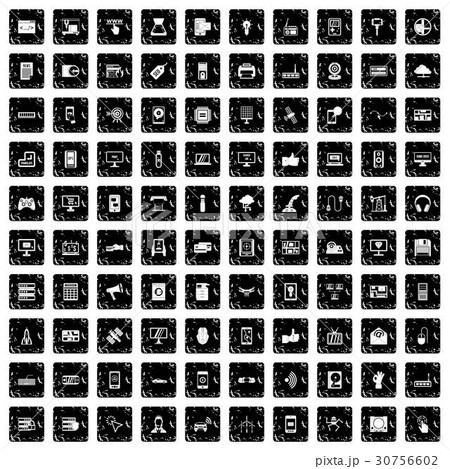 100 technology icons set, grunge style 30756602