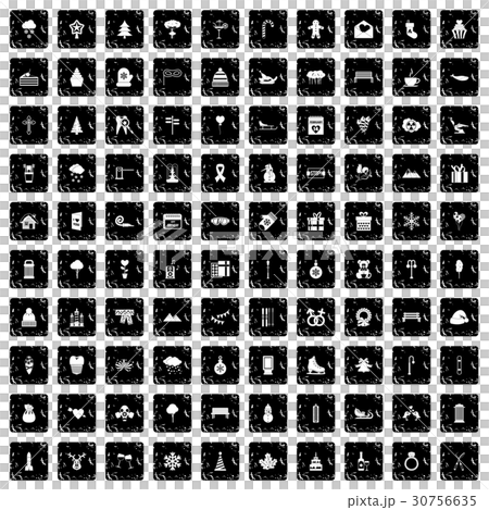 100 winter holidays icons set, grunge style 30756635