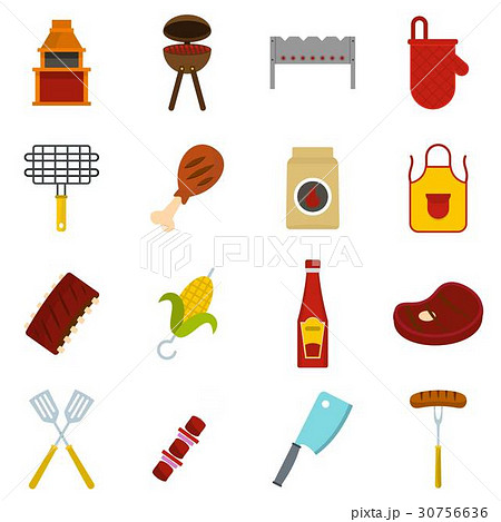BBQ food icons set in flat style 30756636