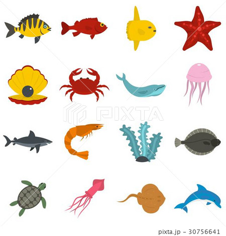 Sea animals icons set in flat style 30756641