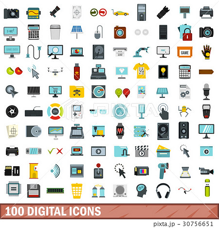 100 digital icons set, flat style 100 digital icons set, flat style 30756651