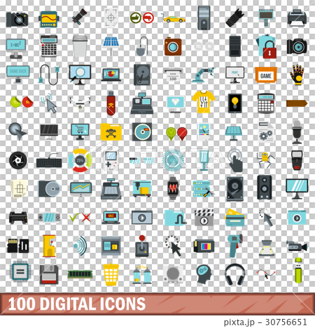 100 digital icons set, flat style 100 digital icons set, flat style 30756651