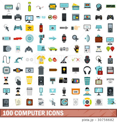 100 computer icons set, flat style 30756682