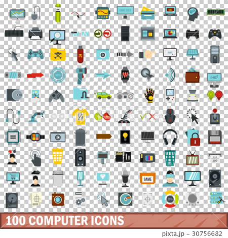 100 computer icons set, flat style 30756682