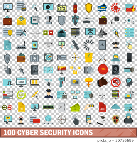 100 cyber security icons set, flat style 30756699