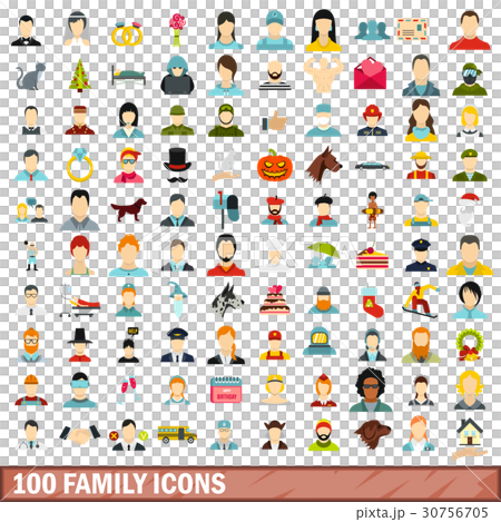 100 family icons set, flat style 30756705