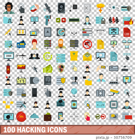 100 hacking icons set, flat style 100 hacking icons set, flat style 30756709