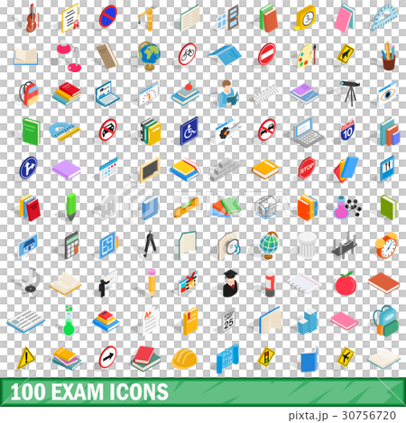 100 exam icons set, isometric 3d style 30756720