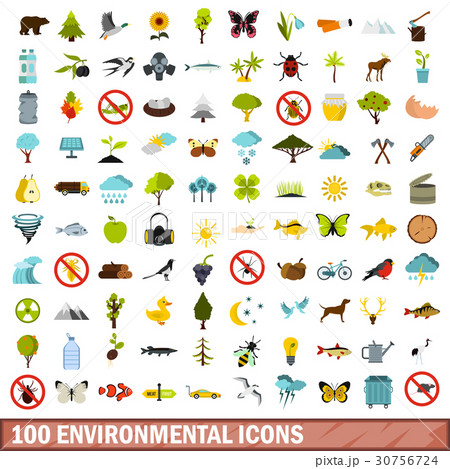 100 environmental icons set, flat style 100 environmental icons set, flat style 30756724