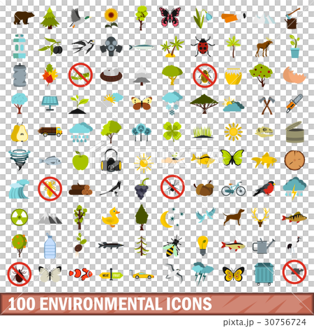 100 environmental icons set, flat style 100 environmental icons set, flat style 30756724